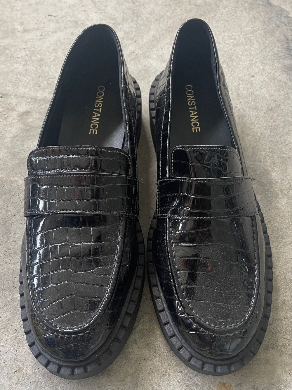 Constance Black Croc-Embossed Penny Loafers